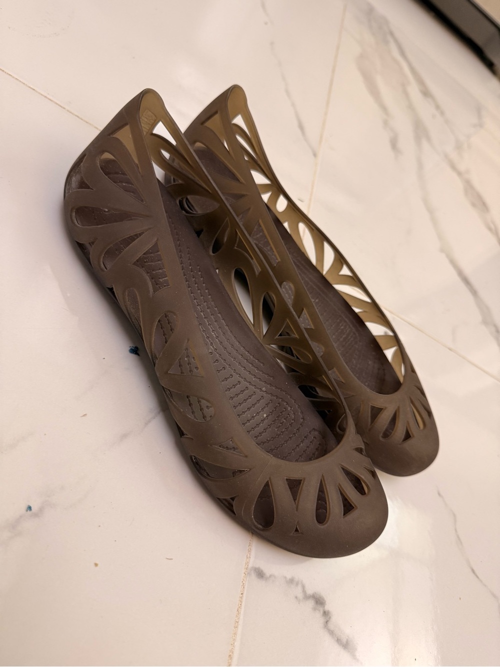 CROCS Women's Brown Cutout Ballet Flats - Picture 2 of 3